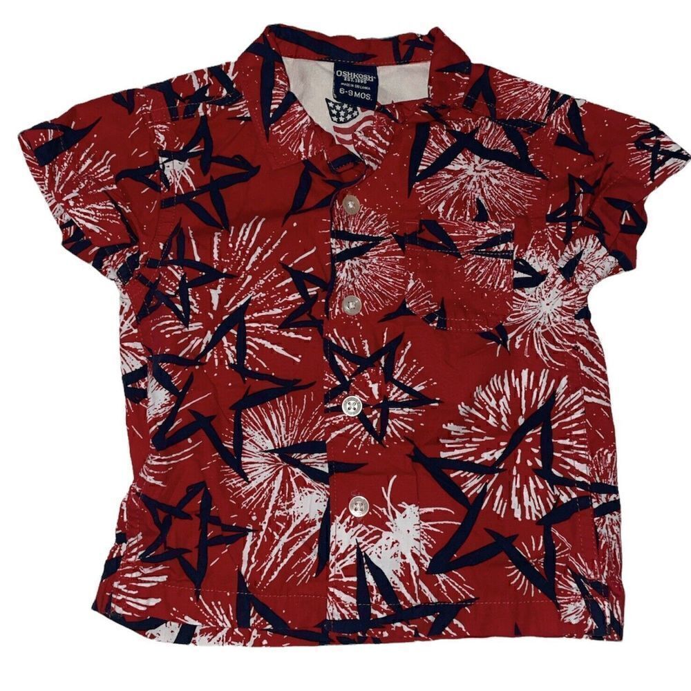 🐿️ Rare OshKosh Patriotic Button Down 6-9 Months